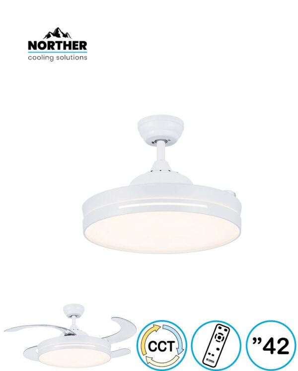 ⁦מאוורר תקרה IRIS דקורטיבי 42" NORTHER כנפיים מתקפלות לבן⁩ – תמונה ⁦3⁩