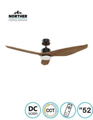 מאוורר תקרה 52" NORTHER דגם UNO שחור בשילוב עץ