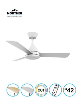 מאוורר תקרה 42" YOUNG +שלט 24W CCT לבן+עץ NORTHER