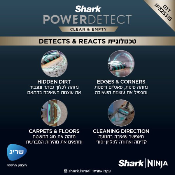 ⁦שואב אבק אלחוטי Detect Power Shark דגם IP3253IS⁩ – תמונה ⁦7⁩