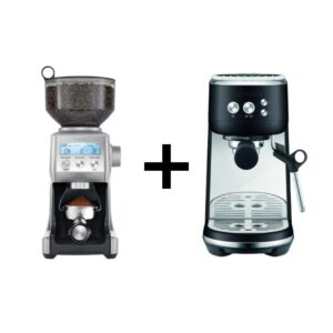 באנדל קפה BREVILLE מכונת קפה BES450 BAMBINO שחורה + מטחנת קפה BCG820