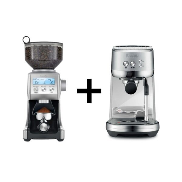 באנדל קפה BREVILLE מכונת קפה BES450 BAMBINO נירוסטה + מטחנת קפה BCG820