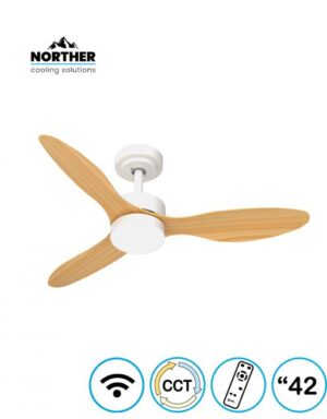 מאוורר תקרה 42" VERMONT +שלט 24W CCT לבן עץ NORTHER וויפיי