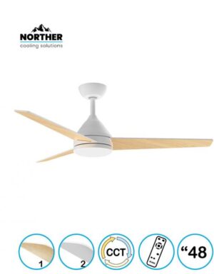 מאוורר תקרה 48" YOUNG +שלט ולד 24W CCT לבן+עץ NORTHER