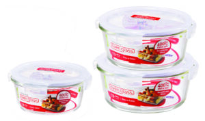 סט 3 תבניות זכוכית אובן עגולות LOCK&LOCK דגם LLG861S3